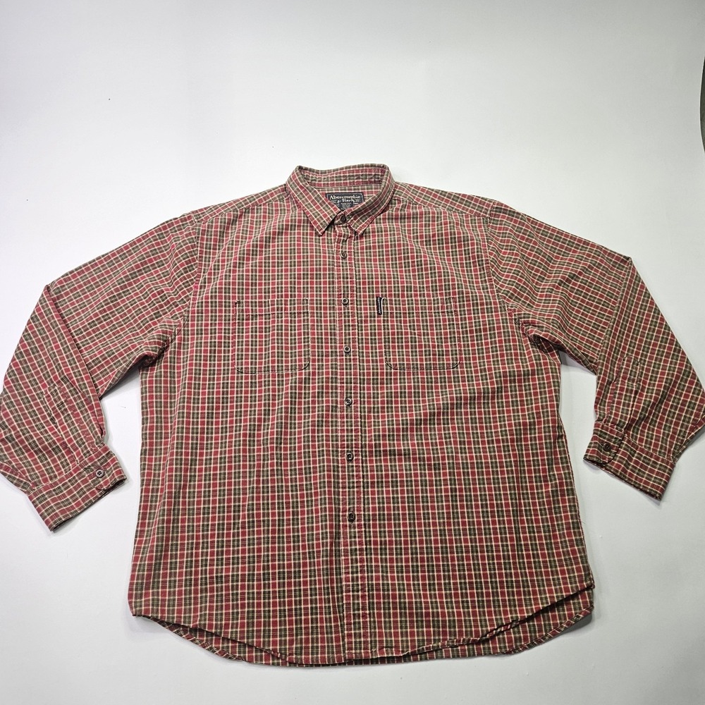 Vintage Abercrombie & Fitch Men's XL Flannel Shirt Red Green Plaid